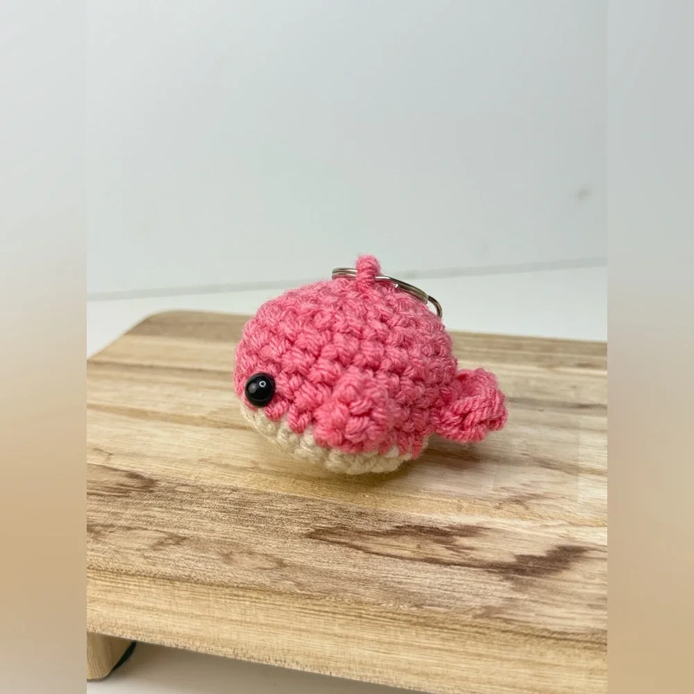 Handcrafted Crocheted Pink Whale Keychain